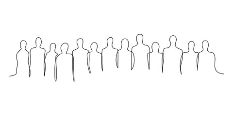 Wall Mural - Continuous one line silhouette of a crowd of people. Vector illustration.