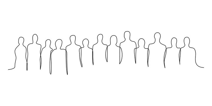 Continuous one line silhouette of a crowd of people. Vector illustration.