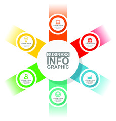 Poster - Business diagram, vector circular infographic template, web presentation in 6 options