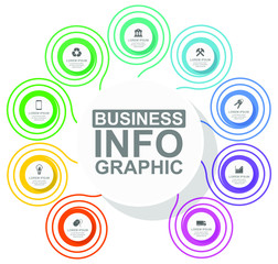 Poster - Business diagram, vector circular infographic template, web presentation in 9 options