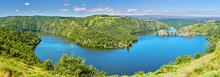 Panoramic View Of Gorges Of Loire River And The Natural Reserve Area In French Auvergne-Rhone-Alpes Region. Grangent Island Is At Right, Camaldules Peninsula Is In Center.
