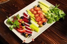 Vegetables Platter On Wooden Table