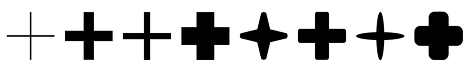 Wall Mural - plus icon black | pluses | cross symbol | addition logo | positive sign | isolated | variations