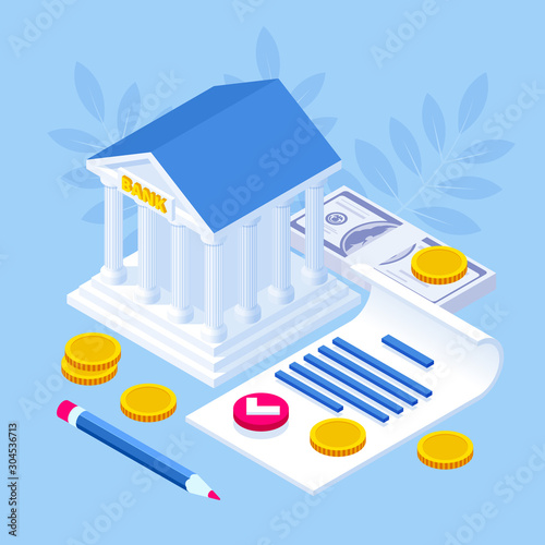Isometric concept of banking loan, money loans Poster Mural XXL
