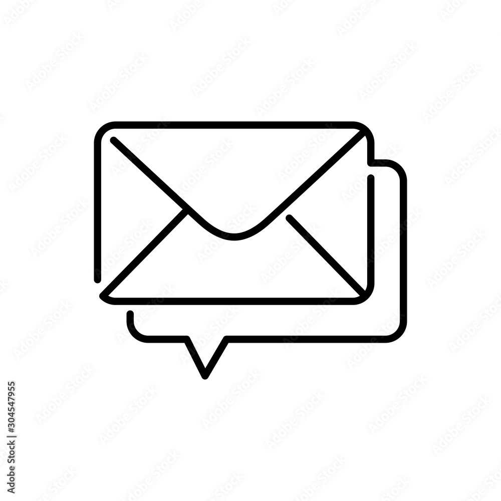 Vector de Stock Icono plano lineal nuevo mensaje con sobre y globo voz en  color negro | Adobe Stock, image size:1000x1000