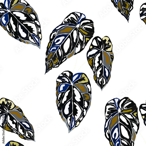 Seamless pattern with tropical leaves. Beautiful allover print with hand draw...