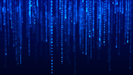 Aufkleber - Digital background blue matrix. Binary computer code. Hacker concept. 3d rendering