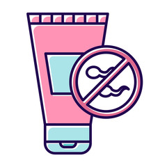 Poster - Spermicide pink color icon. Female preservative method. Contraceptive for unwanted pregnancy prevention. Lubricant for healthy intercourse. Gel product for safe sex. Isolated vector illustration