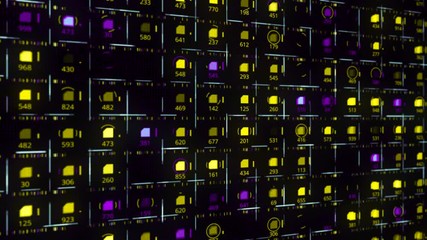 Poster - Digital abstraction with seamless animation flickering digits of business, finance, technology or marketing on display screen. Animation. Big data on LED panel