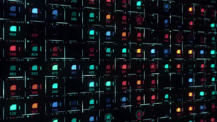 Poster - Digital abstraction with seamless animation flickering digits of business, finance, technology or marketing on display screen. Animation. Big data on LED panel