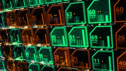 Poster - High-tech colorful abstraction of futuristic big data information technology concept. Animation. Stock market data and financial analysis on the dark background