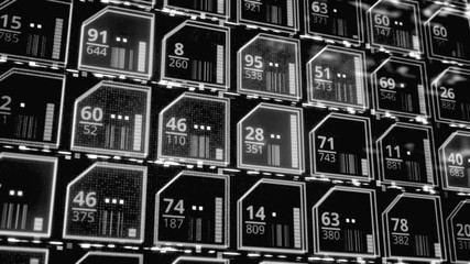 Aufkleber - Monochrome abstraction of digital folders with flickering digits of business, finance, technology or marketing on display screen. Animation. Big data on LED panel