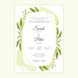 Watercolor green leaf wedding invitation card template