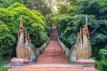 Stairs With Naga Statues On The Way Up To Phra That Doi Suthep Temple