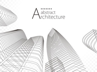Poster - 3D illustration linear drawing, architecture urban building design, architecture modern abstract background. 