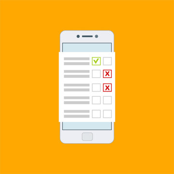 customer service survey form on screen mobile easy to use and highly customizable. Modern vector illustration concept, isolated on colored background.