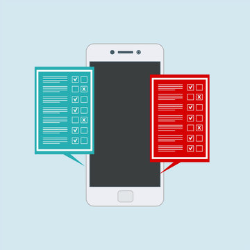 customer service survey form on screen mobile easy to use and highly customizable. Modern vector illustration concept, isolated on colored background.