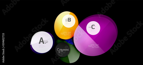 Retro colorful geometric background - circles on black, great design for any ...