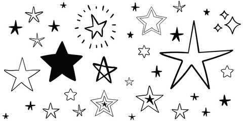 Stars doodle set. Hand drawn star sketch illustrations. Vector collection.