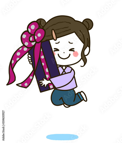 プレゼントを持ってジャンプする女の子 ポーズ イラスト Ilustracion De Stock Adobe Stock