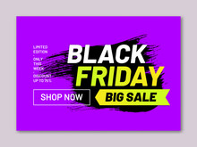 Black Friday Big Sale Flyer. Retail Tag In Shape Of Paintbrush Stroke. Limited Edition Only This Week. Promotion And Marketing Campaign. Seasonal Sale Announcement Template With Shop Now Button