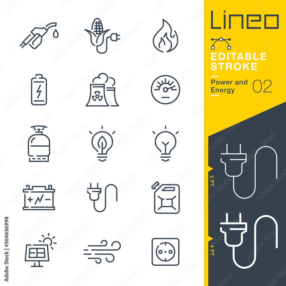 Lineo Editable Stroke - Power and Energy line icons - obrazy, fototapety, plakaty 