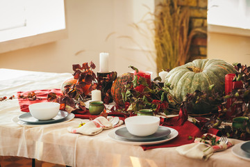 Sticker -  Fall thanksgiving table setting with festive decor