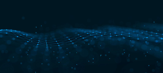 Futuristic abstract mesh. Wave with the connection of dots and lines. 3D rendering.