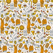 Seamless pattern with everyday objects, light background