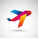 Fototapeta  - Kolorowy samolot origami. Logo wektor.