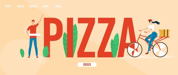 Wall Mural - Pizzeria Vector Web Banner, Landing Page Template