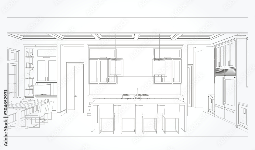 Linear sketch of an interior. Living room plan. Sketch Line sofa set ...
