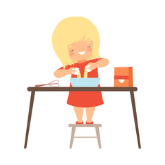 Sticker - Little Girl Doughing to Bake Pie on Her Own Vector Illustration