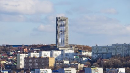 Poster - Vladivostok, Russia. Time laps of city skyline with views of buildings and architecture.