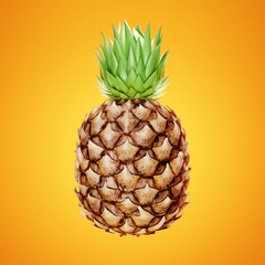 Ripe pineapple on a yellow background. 3d render