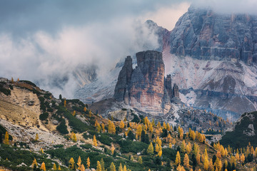 Wall Mural - Landscape of beautiful autumn picturesque Cinque torri mountains