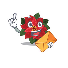 Wall Mural - Happy face flower poinsettia mascot cartoon style With envelope