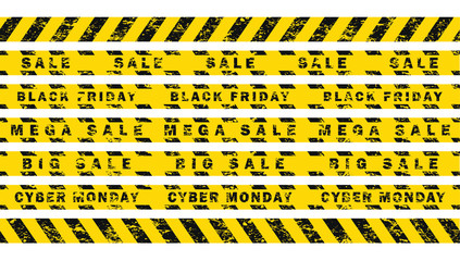 Canvas Print - grunge style seamless attention sale yellow black diagonal stripes tape. safety danger ribbon signs.