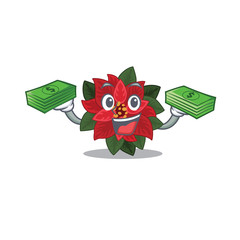 Wall Mural - Confident smiley flower poinsettia character with money bag