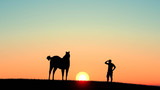 Fototapeta Konie - Man With Horse at sunset 3D Rendering