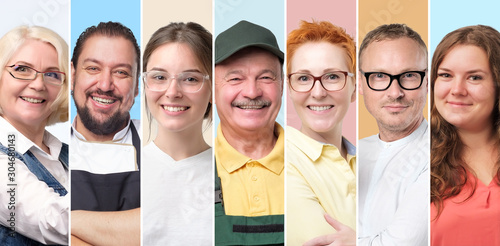 Fotomural Collage of men and women of different age and profession looking at camera