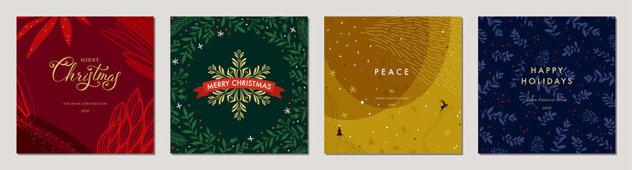 Wall Mural - merry christmas greeting cards. trendy abstract square winter holidays art templates. suitable for s