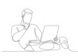 canvas print picture - continuous line drawing man sitting at a laptop