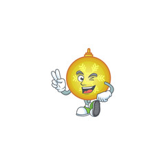 Sticker - Yellow christmas ball character cartoon style with two finger.