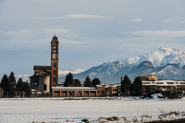 Sticker - Italy, Cuneo city, Agientera mountain, winter, snow, mountain peaks