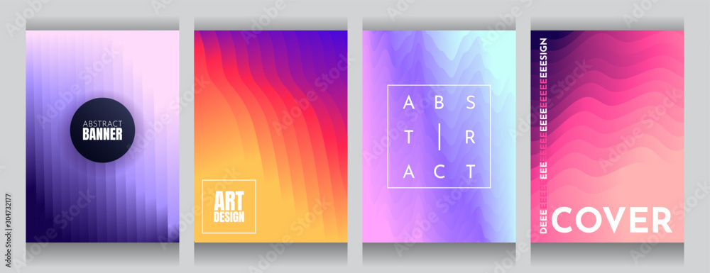 Abstract vector geometric flow background. Minimalistic colorful gradient lines. Set of vibrant wallpapers. Futuristic design. Polygonal future concept covers template. Rainbow poster. Page layout - obrazy, fototapety, plakaty 
