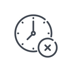 Fototapete - time and clock with decline cross button line icon. remove watch and time management vector outline 