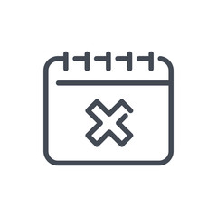 Poster - calendar with decline cross line icon. data reminder with x vector outline sign.