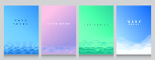 Abstract Wavy Backgrounds Set. Gradient Color Wave. Hills Or Water Abstract Concept. Cover Design. Water Blue, Violet, Eco Green And Winter White Graphic Templates. Flat Style. Minimalist Wallpaper