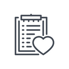 Poster - Medical report clipboard with heart line icon. Patient diagnosis result vector outline sign.